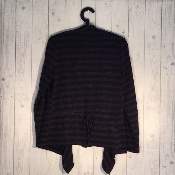 Women’s M Carol Rose Black and Brown Striped Waterfall Cardigan - Picture 2 of 3